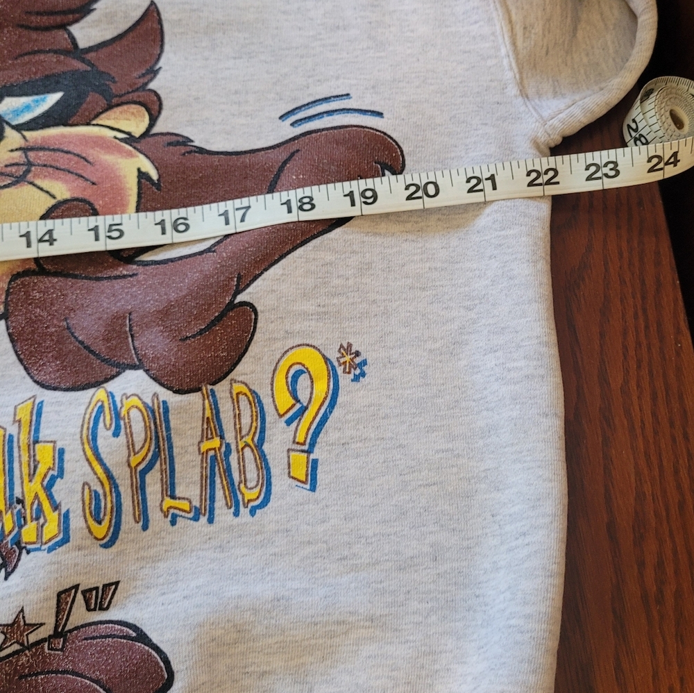 Vintage 1996 Looney Tunes Taz "Slobble" Sweatshirt - Large Grey Heather - Picture 7 of 7